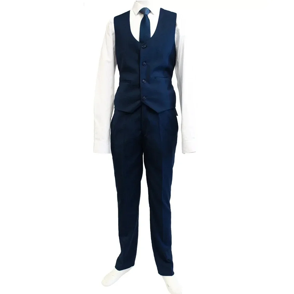 Perry Ellis Boy's 5 Piece Shirt Tie Jacket Vest and Pants Solid Suit Set NAVY  7